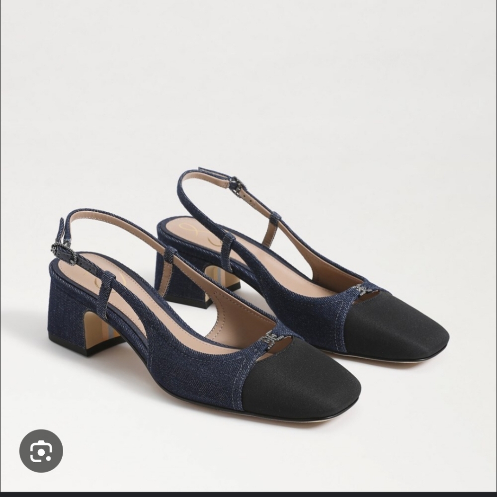 Sam Edelman Tarra Denim/Fabric Sling Back Pump Black Women Sandals 7, 8.5, 10NEW